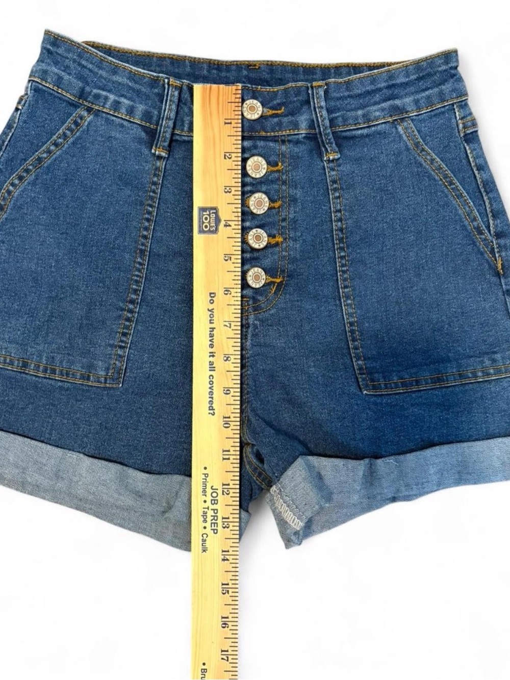 High-Rise Button-Front Denim Shorts in Blue - Picture 7 of 7